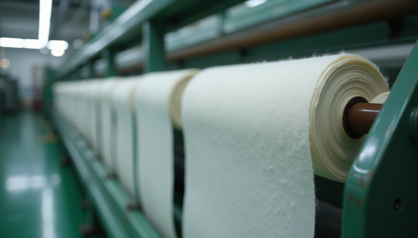 Close-up view of fabric rolls in a textile factory
